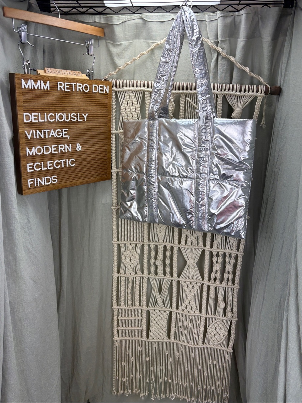 Bath & Body Works Metallic Silver Quilted Tote Bag | NWT